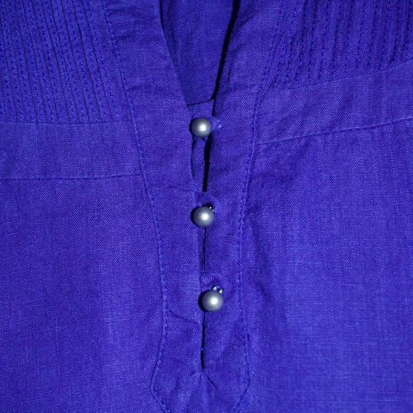 MAX MARA WEEKEND  100% LINEN LONG SLEEVE TOP WITH PEARL BUTTONS SZ 6 - Picture 4 of 7